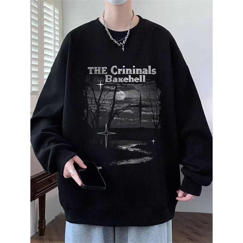 Men s Trendy Crewneck Cotton Fleece Jacket - Spring/Autumn, Loose Fit, No Hood 4XL