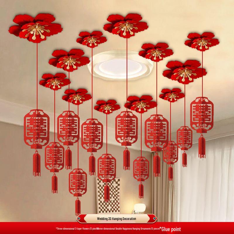 Double Happiness Flower Ornaments for Wedding Room or Ceiling Décor