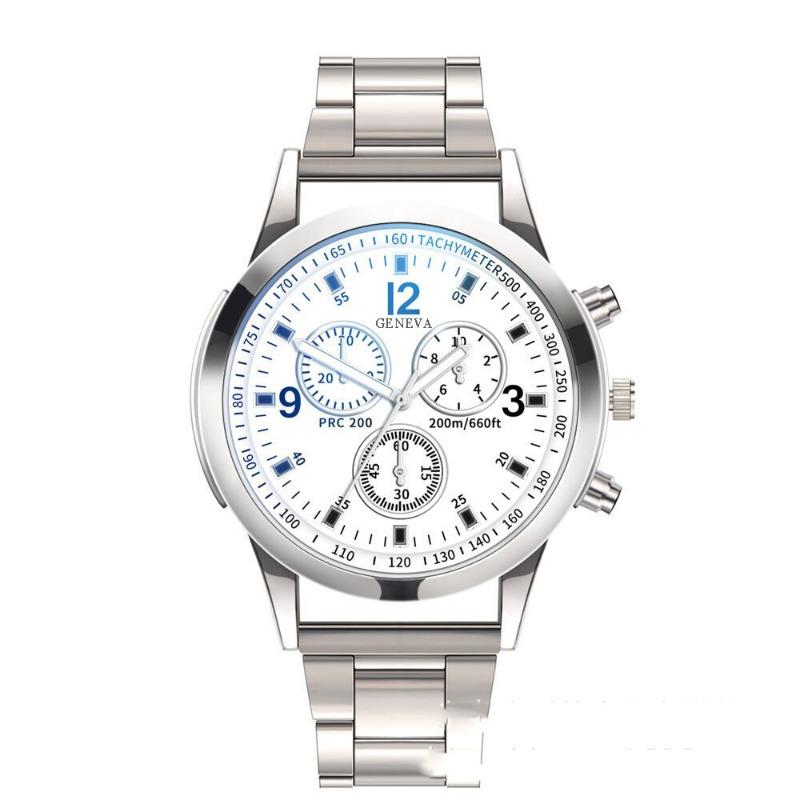 

Новые мужские поддельные часы с тремя ушками и стальным ремешком, повседневные кварцевые часы, подарочные часы, мужские кварцевые часы белый