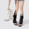 Fashion Fashion Square toe Rivet Strap Buckle Clip toe Women Mid-calf Boots Spring Summer Thick High heels Soft Leather Punk Boots Shoe