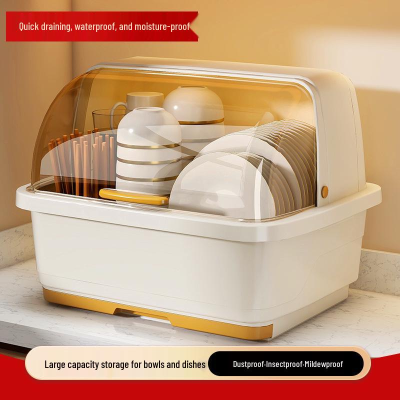Kitchen Cupboard Dish Rack with Lid and Utensil Holder