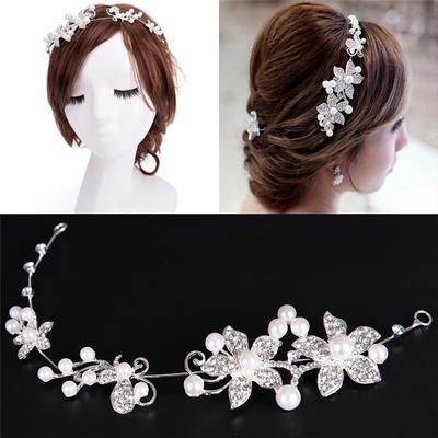 Pearl Headband Silver Wedding Party Tiara Bridal Hairclip