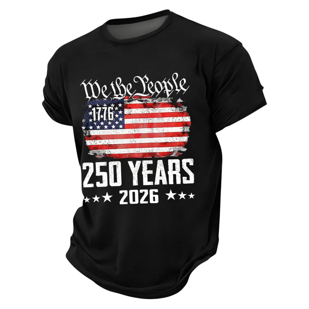 Mens Short Sleeve Crewneck T Shirt We The 1776 250 Years 2026 Graphic Print Loose Fit Casual Top