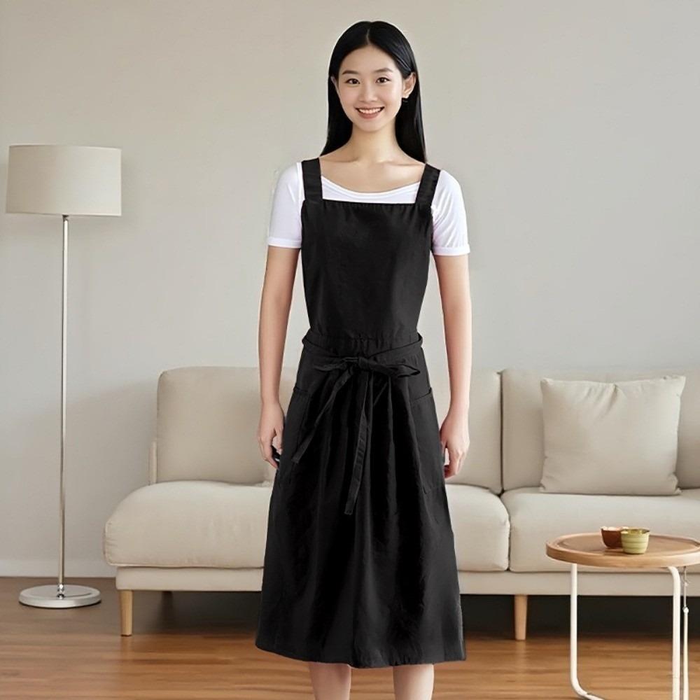 Waterproof Long Waist Apron Pure Color Kitchen Aprons Retro Florist Apron For Kitchen Home Use чёрный