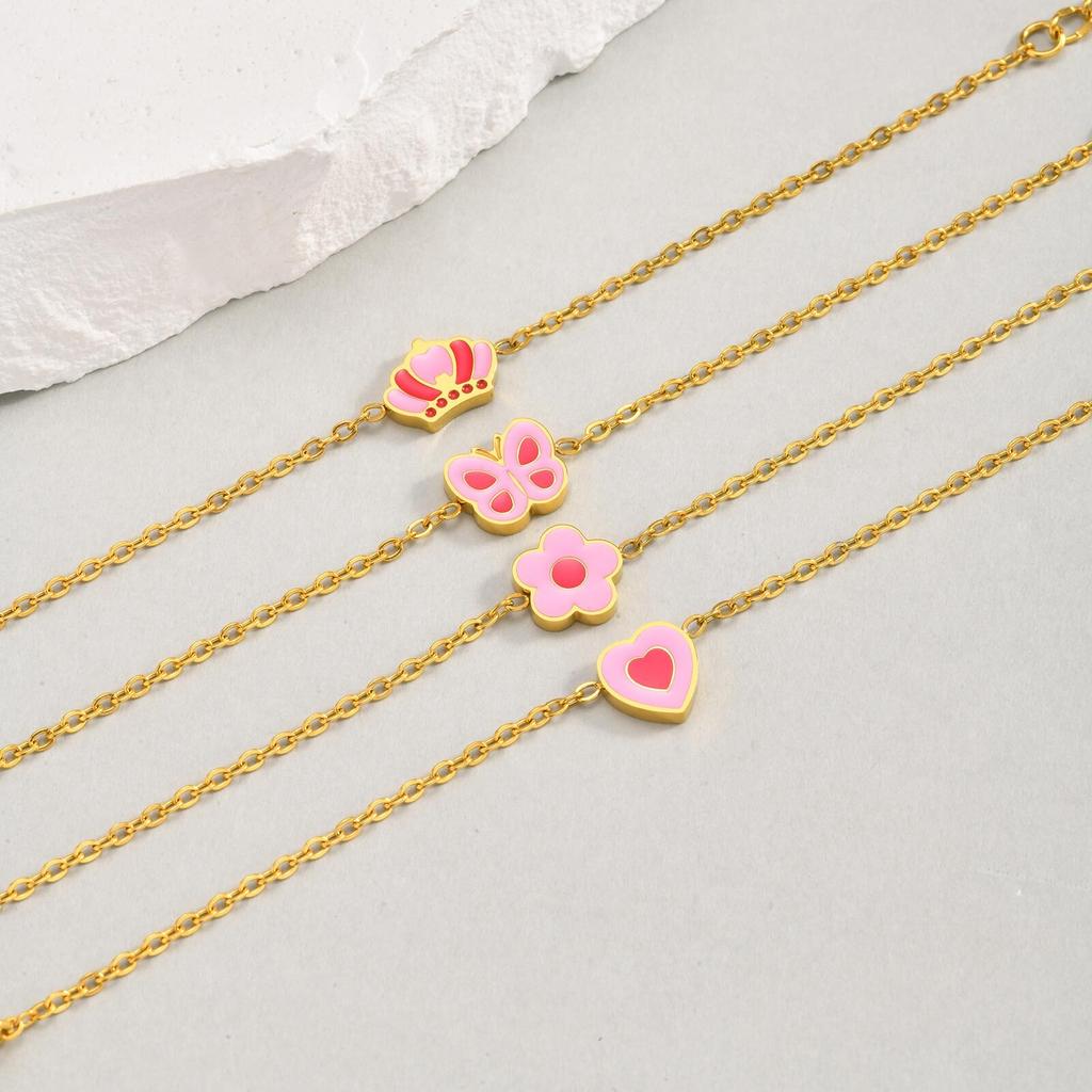 Vnox Minimalist Chain Anklets For Baby Girls,Stainless Steel Chain Cute Crown Bow Heart Accessories,Foot Jewelry For Daughter