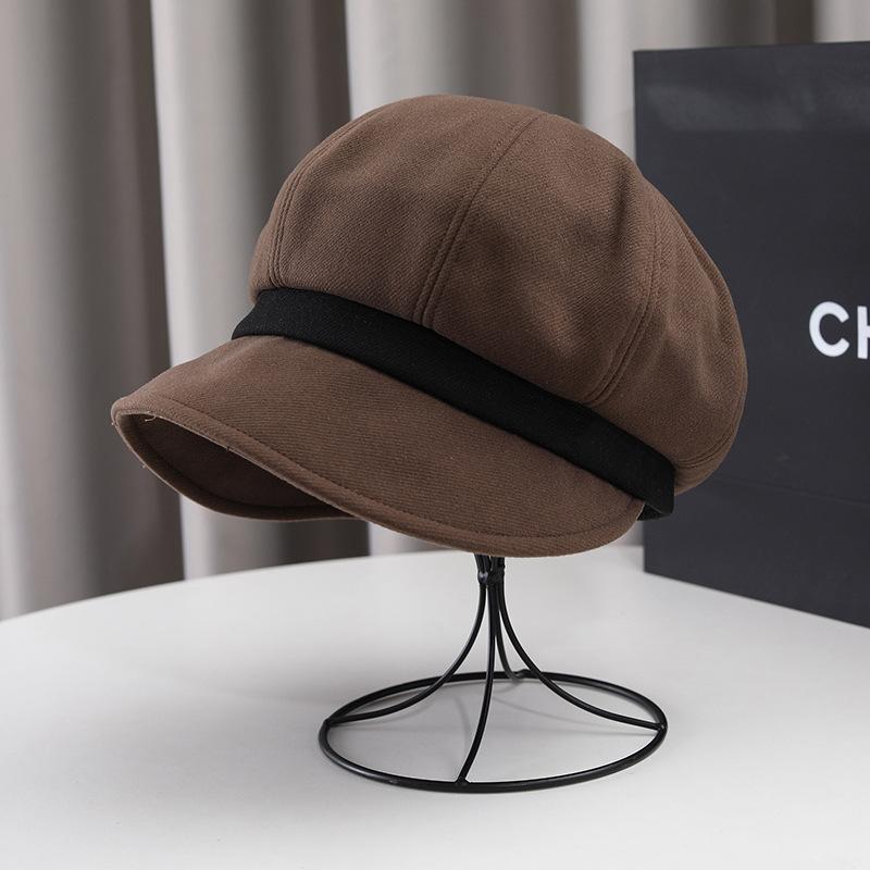 Polyester Beret for Women - Elastic Pleated Octagonal Cap with Short Brim, Packable Drawstring Beret