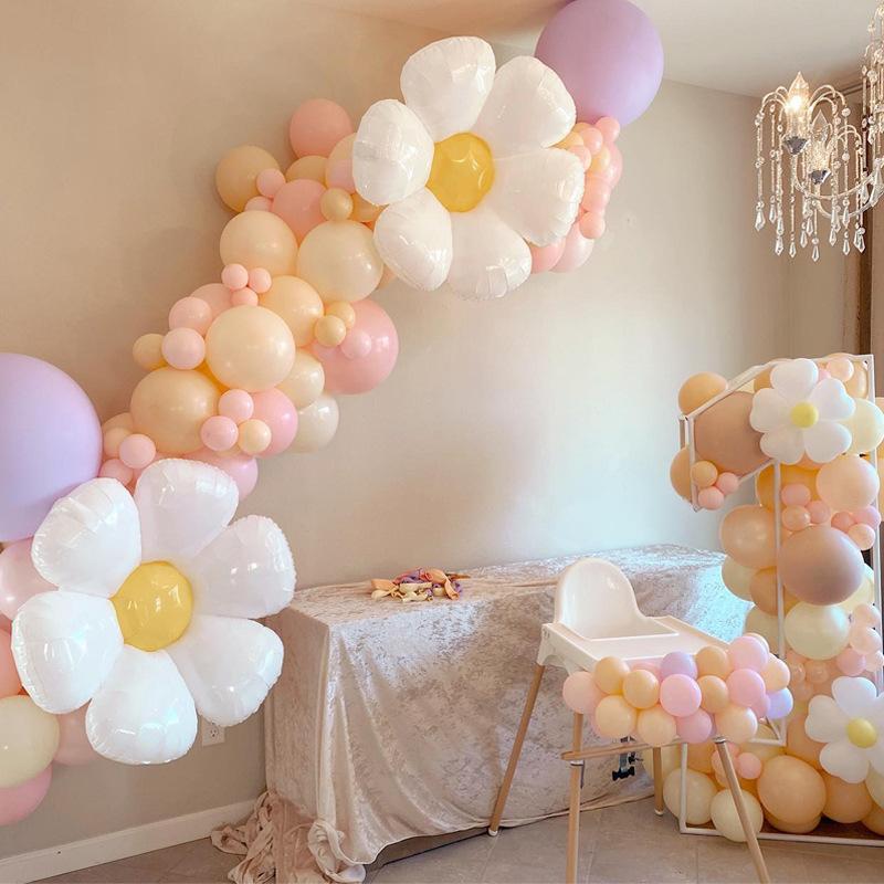 Set 8 Palloncini Per 1° Compleanno – Tema Margherita, Foil Con Numero 1 E Striscione In Colori Beige E Marrone