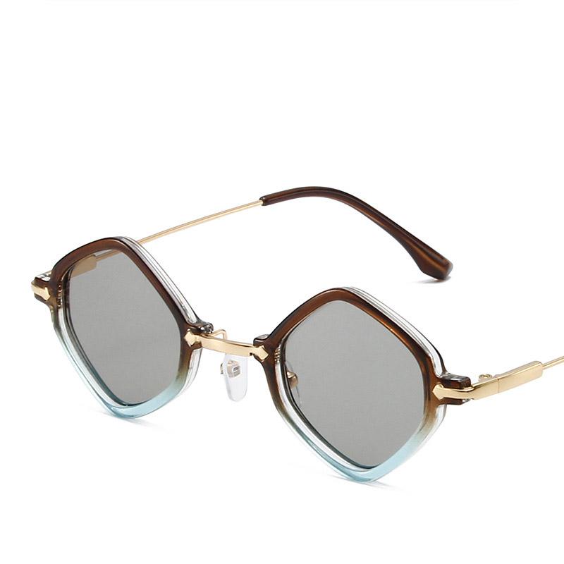 Unpolarisiert Neue Vintage Rhombus Punk Hip Hop Sonnenbrille Damen Koreanisch Quadratisch Kleiner Rahmen Metall Klein Persönlichkeit Verlauf Sonnenbrille Shades
