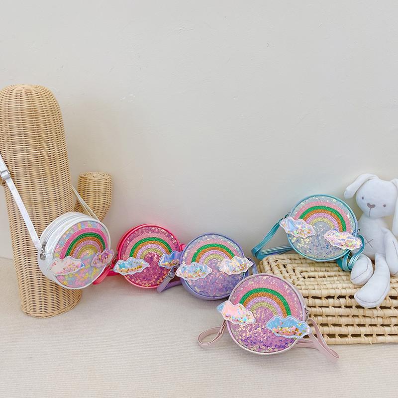 Adorable Rainbow Crossbody Bag For Girls Fashionable Princess Style With Zipper Closure