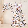 Women Plus Size Two Piece Outfit Long Sleeve Cropped Shrug Strappy Tie Waist Halloween Printed White Long Dress