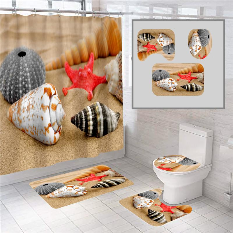 18 Colors 4Piece Marine Style Dolphin Waterproof Shower Curtain Set Anti-slip Mat Base Carpet Toilet Cover Pad Bathroom Kit