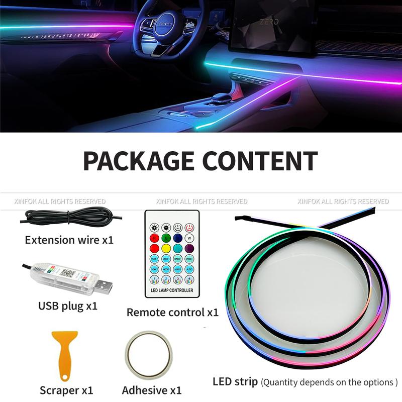 43.31 inch Streamer Car Ambient Lights RGB 64 Color Universal LED Interior Hidden Under Acrylic Strip Symphony Atmosphere Lamp
