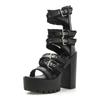 Gdgydh Sandali Neri con Tacco a Blocco da Donna Punta Aperta Cinturino con Fibbia Décolleté con Plateau Stile Goth Cerniera Posteriore Tacchi Alti Scarpe Estive