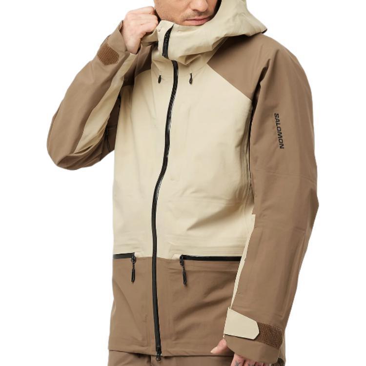 SALOMON Color Block Raglan Hooded Zip Long Sleeve Jacket Men Jackets Khaki LC2323000