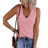 Summer New Solid Color V-neck Button Front Knit Tank Top, Women's Sleeveless Casual Top for European American