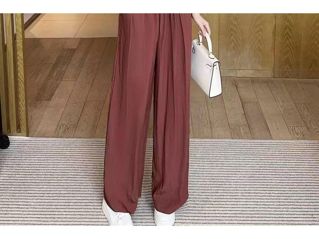 2024 Plus Size Ice Silk Women’s Stylish Summer Two-Piece Set with Wide-Leg Pants