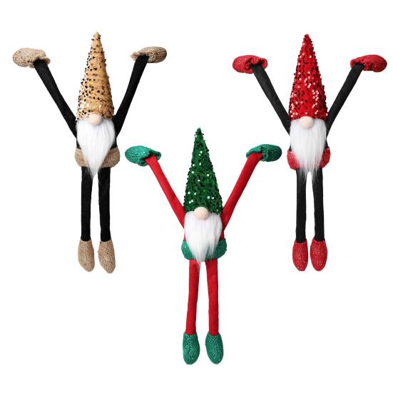 Christmas Gnome Doll Decoration Sequin Hat Dwarf Elf with Long Arm And Leg Plush Faceless Doll Shelf Hanging Ornament for Fireplace Shelf Decor