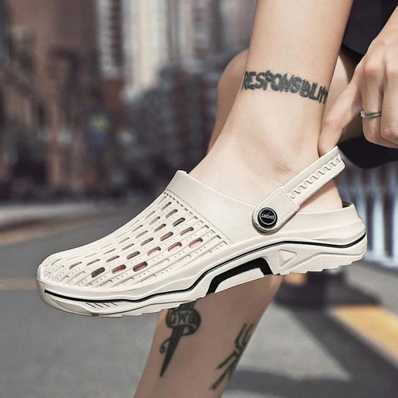 Fashion Beach Shoes for Men with Platform Height Hole Buy Adult Open Toe Original Trend 2025 Non-slip Luxury H Number 41 Pvc Man Sandals