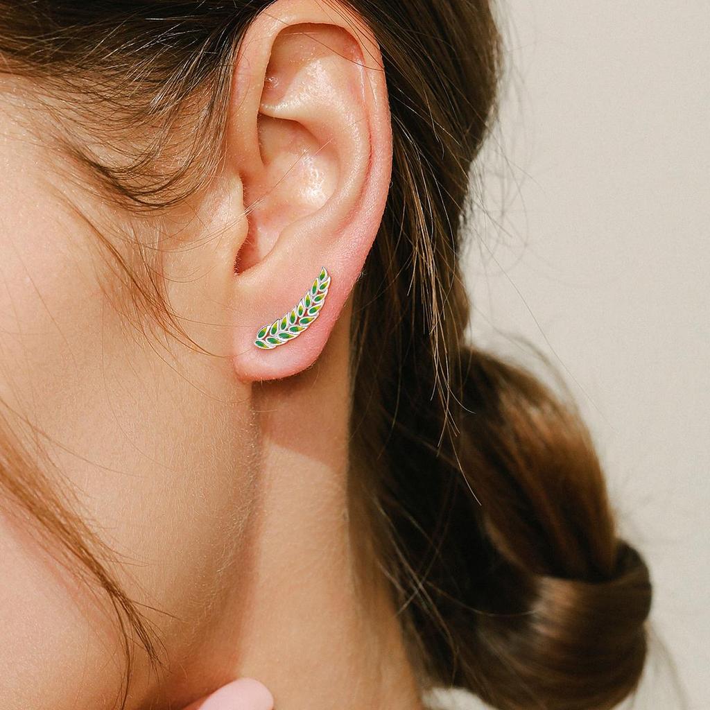 MODIAN Massives 925er Sterlingsilber, minimalistische Ohrstecker mit Baumblättern aus Emaille, trendige, schlichte Ohrringe für Frauen, edler Schmuck, Geschenk