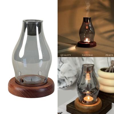 Soft Lighting Glass Incenses Heater Tealight Candle Wooden Base for Relaxation Meditations and Stress Relief Activity