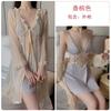 Women's Lace Sheer Deep V Push Up Padded Sleep Dress with Robe Lounge Set