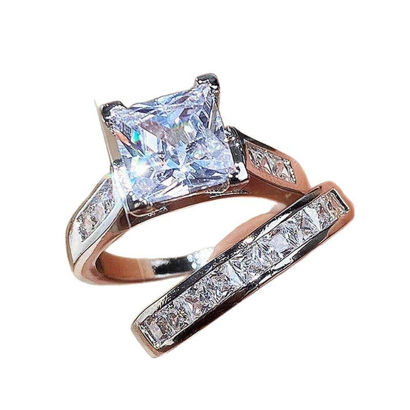 Luxury Ladies Square Diamond Zircon Ring Set Ring