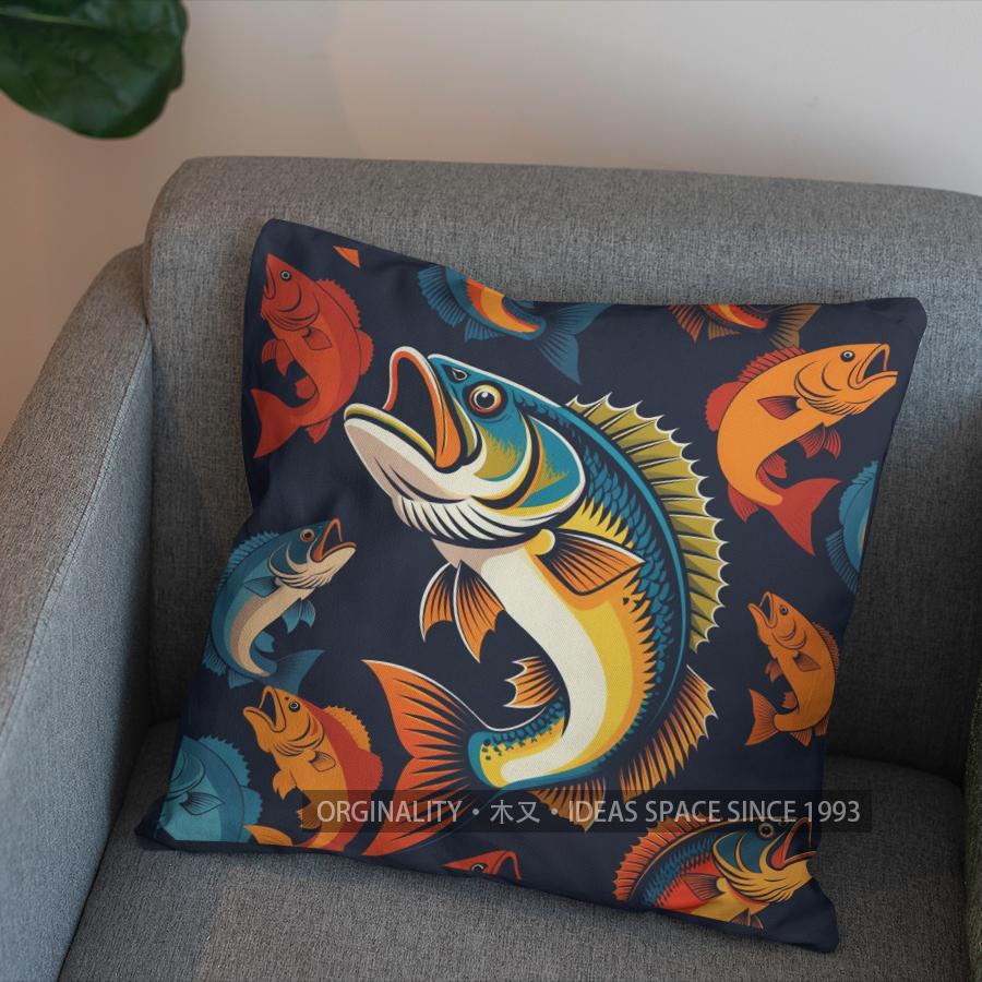 2D Colorful Tribal Fish Pattern Throw Pillow Pattern Cushion Cover Suitable For Sofa Bedroom Car Pillow Cover