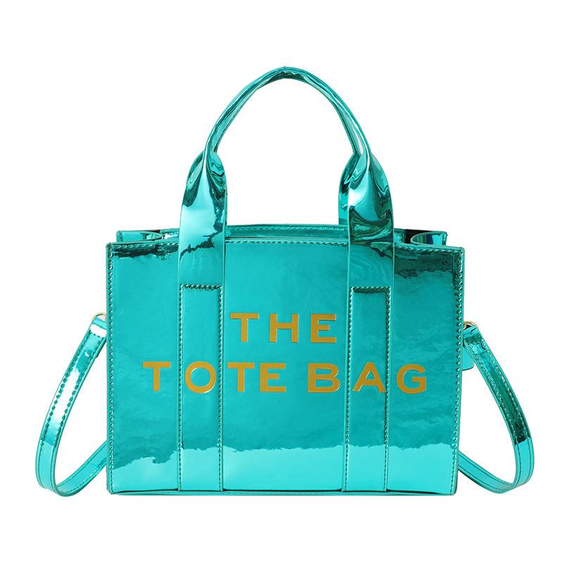 

Summer new letter printing contrasting color pu glossy large capacity women s tote bag women s shoulder messenger bag