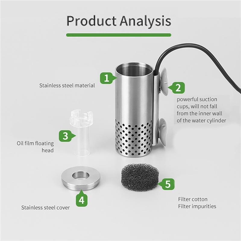 Fish Tank Electric Oil Removal Film Stainless Steel USB Filter Planted Aquarium Water Surface Mini Oil Film Processor