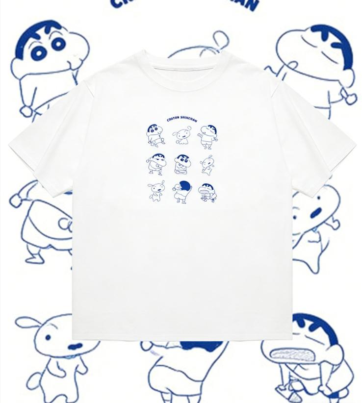 2026 Summer Comic Form Crayon Shinchan Image 100 Cotton Printed Oversize Casual Tshirt Adult Children Parentchild Top Y2k