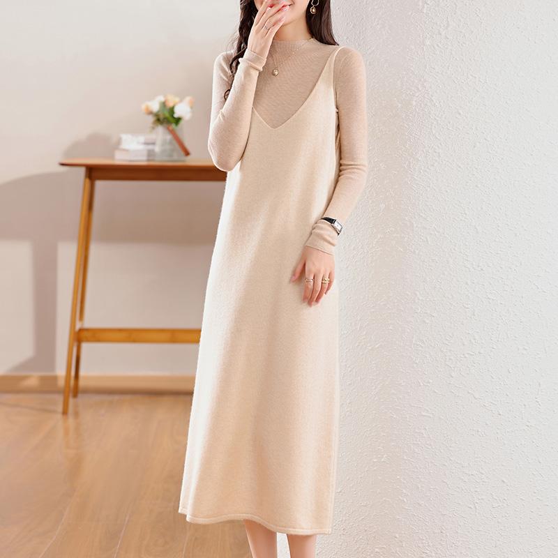 Dámské kašmírové šaty Qinghe kašmír 30% kašmír 70% vlna podzimní a zimní kašmírová sukně měkká a teplá