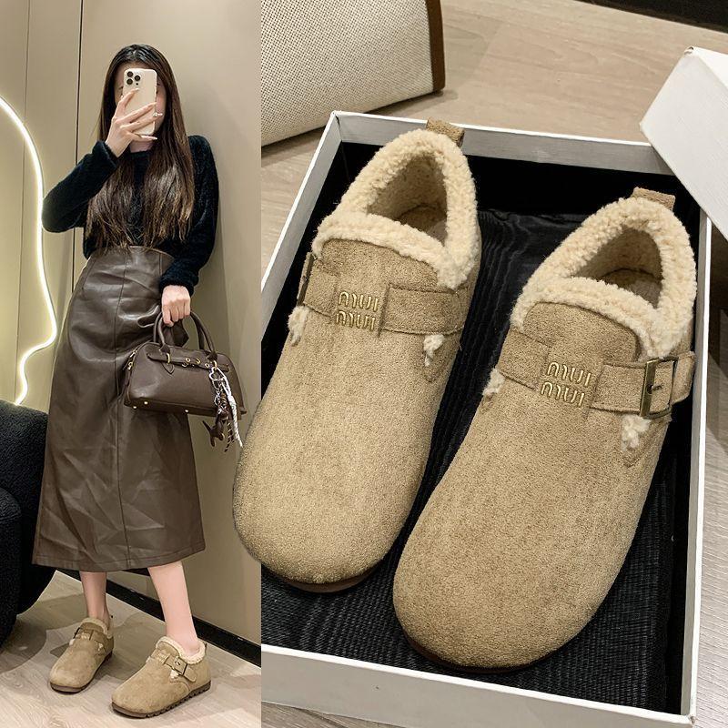 2025 Winter New Korean Version Comfortable Soft Sole Warm Outer Wear Cotton Shoes Doudou Shoes Velvet One Pedal Lazy Shoes Women