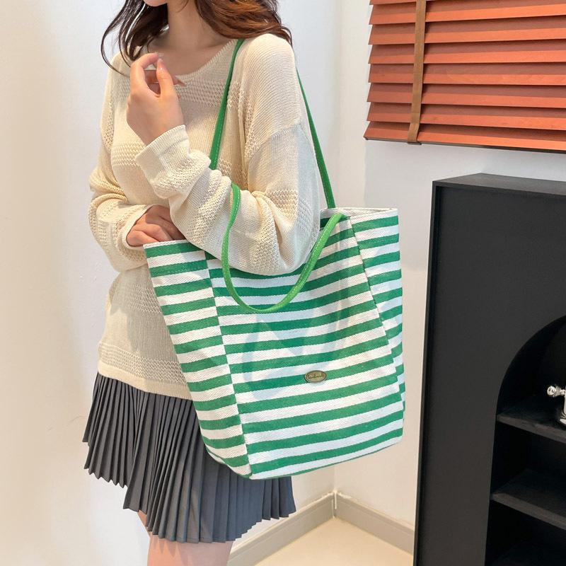 Casual Striped Design Women Shoulder Bags Large Capacity Ladies Commuter Tote Handbags Simple Female Bucket Shopping Bag