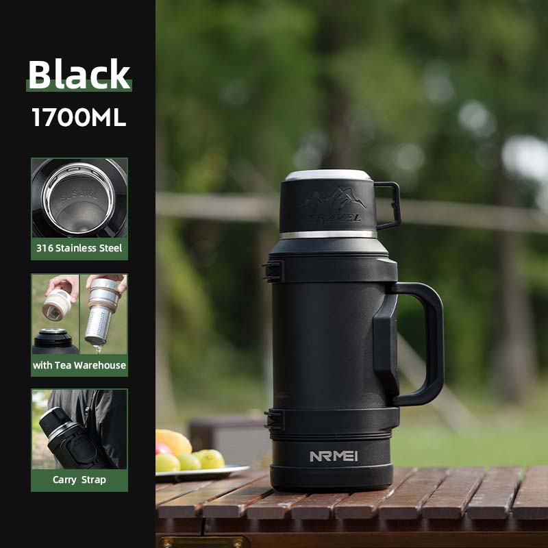 

Stainless Steel Thermos Bottle with Foldable Handle, Wall Vacuum Jug, Tea Warehouse, Outdoor Portable Water Bottle, 316L