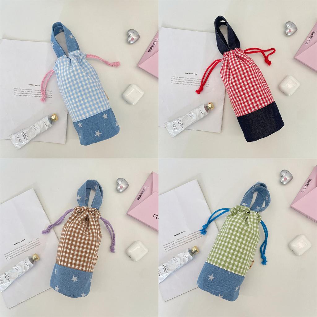 Modern Minimalist Polyester Insulated Water Bottle Bag With Drawstring For Outdoor Sports Use
