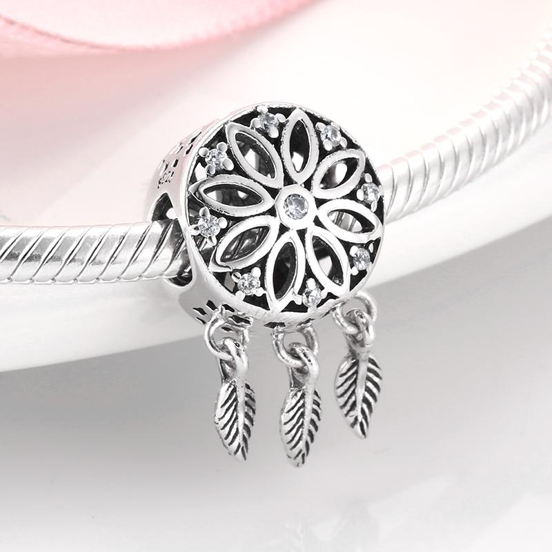 925 Silver Sparkling Angel Wings Dream Catcher Skull Clear CZ Charms for Jewelry Making Fit Original Designer Bracelets