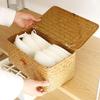Multi-Purpose Vintage Straw Woven Storage Basket Retro Grass-Braided Container Gift Packaging Box Desktop Living Room Storage
