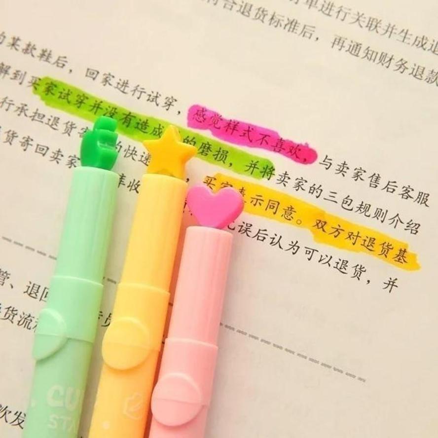 3 Pack Cute Candy Color Kawaii Highlighter Ink Stamp Pen Creative Marker School Supplies Office Stationery (Random Colors)