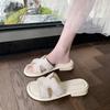 Beautiful French rhinestone cool slippers women's outer wear 2025 new spring and summer fashion versatile fairy style thick bottom one-word drag