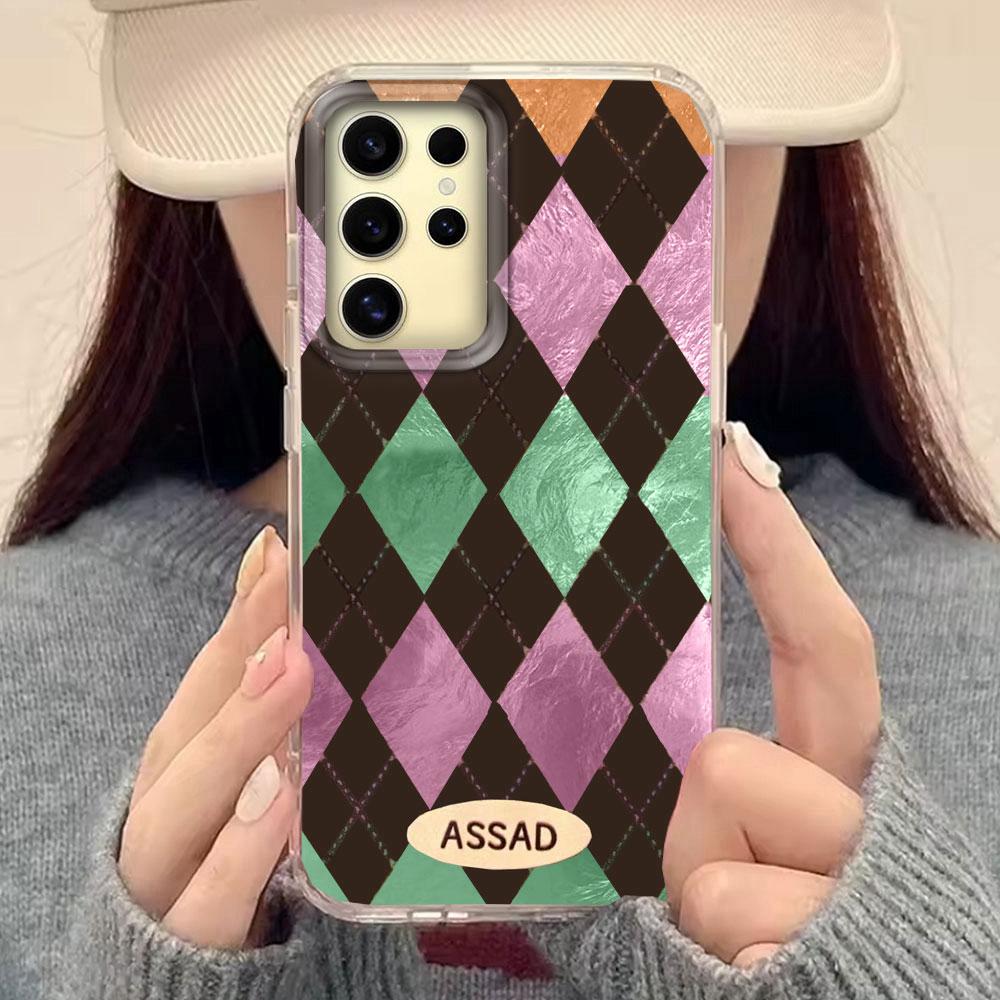 Retro Diamond Grid Pattern Women Girls Phone Case for Samsung Galaxy S25 Edge S24 S23 S22 S21 S20 FE Plus Ultra Shell TPU Cover