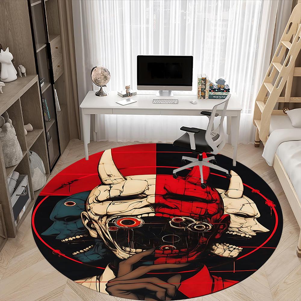 1PC Cyberpunk Mask Office Round Area Rug, Mat Suitable For Office, Under Office Chairs Bedroom Living Room Home Decor, Room Deco
