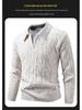 Cross2025 Men's Autumn/Winter Cable Knit Polo Sweater: Trendy European Twist with Lapel and Long Sleeves