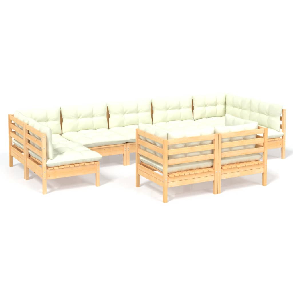 9 piece Garden Lounge Set with Cream Cushions Solid Pine Wood