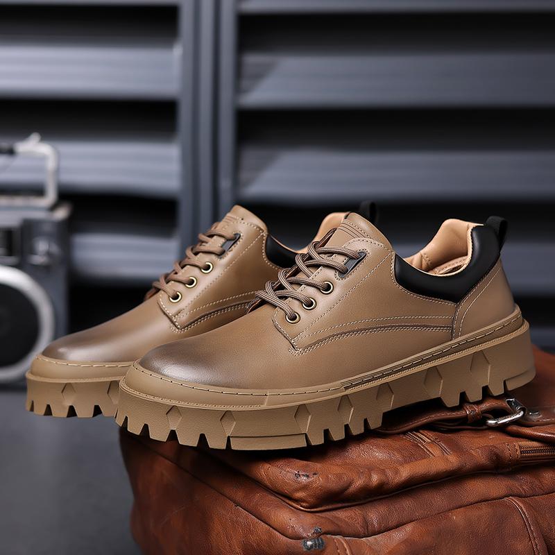 Men oxfords shoes lace up Fashion Casual Shoes Round Toe Thick Sole Leather flats men outdoor Business trend Shoes