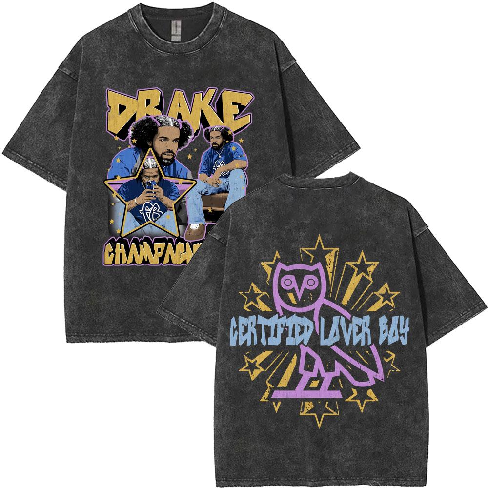 Washed Vintage Rapper Drake for All The Dogs Tshirt Men Women Hip Hop Fashion Pop Music T Shirt Cotton Short Sleeve Tshirt