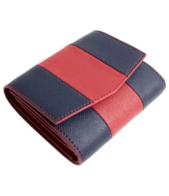 [MALTA] Mini Tri-fold Wallet for Women, Genuine Leather, Box-type Coin Purse, Card Slots, Saffiano Leather, Flap Closure, Compact, Small Wallet, Navy