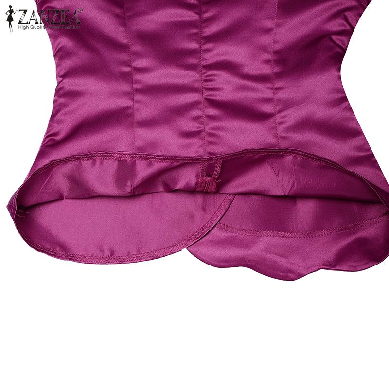 ZANZEA Women Square Collar Summer Short Sleeve Satin Blouse