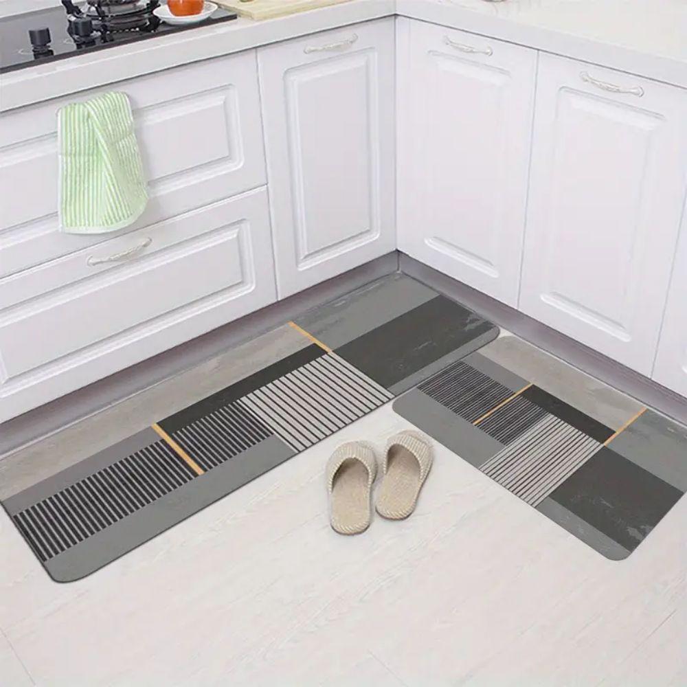 VIKAMA 2pcs Kitchen Carpet, Marble Patchwork Pattern Mat, Anti-Slip, Suitable For Bedroom, Kitchen And Bathroom Entrance Mat