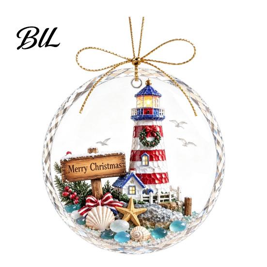 Seasonal Gift for Friends Christmas Acrylic Hanging Pendant Holiday Tree Decoration, 2D Flat Ocean Theme Ornament Elegant Decoration Home Party Decor,