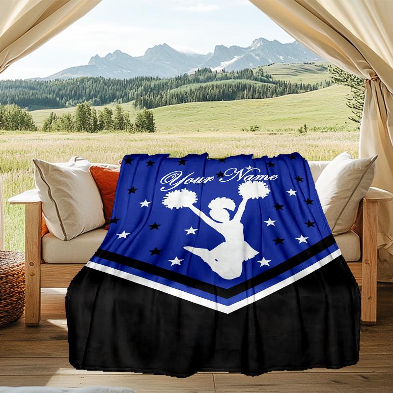 1PC Custom Name Cheerleader Banner Outdooor Flannel Blankets Patterns Throw Blanket All-Season Soft Gift for Couch, Bed, Camping Gifts